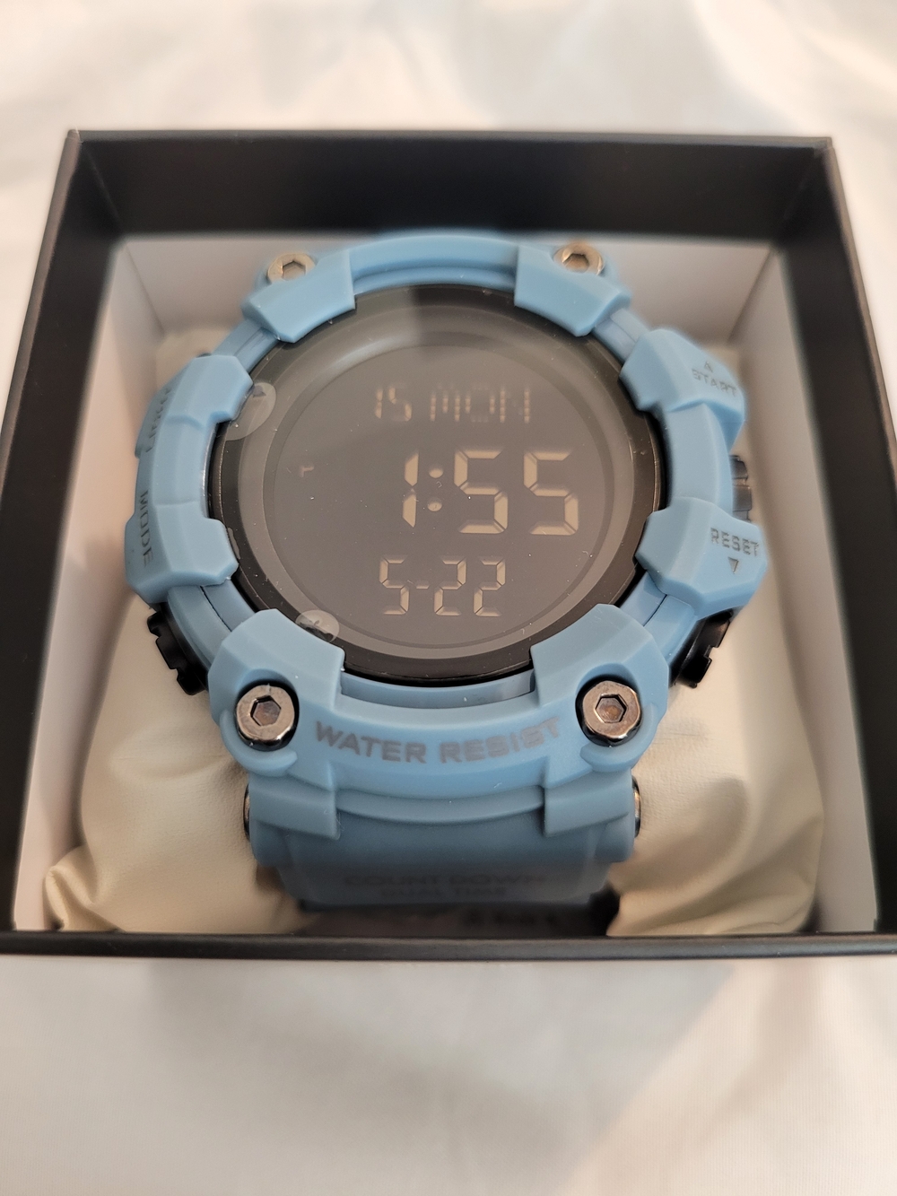Light Blue Digital Sport Watch — Water Resistant Silicone Design